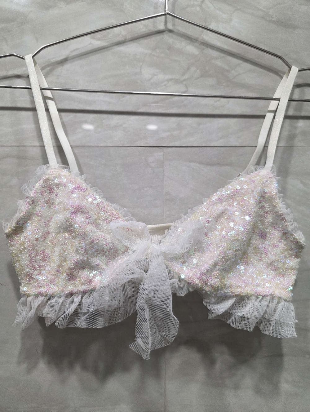 Victoria's Secret White Tulle Ruffle Bralette